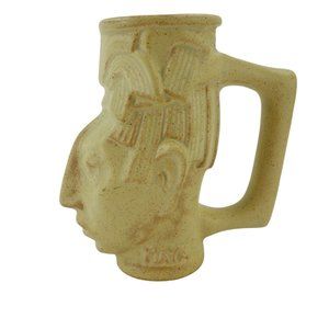 Padilla Mexico Stoneware Pottery Maya Head Large Handle Mug